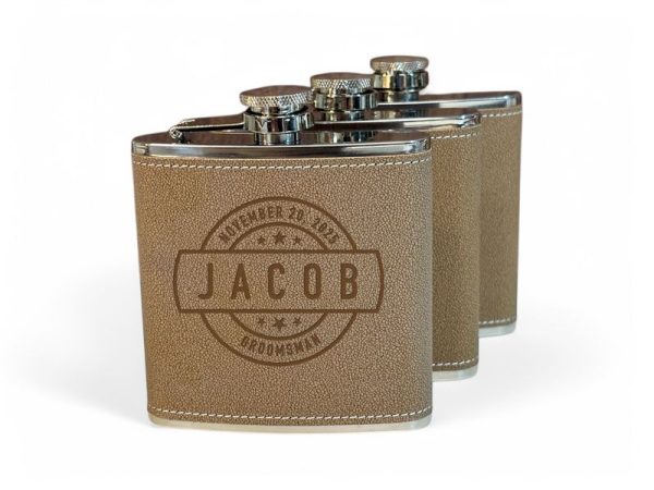 Custom Engraved Leatherette Flasks - Groomsman Gift